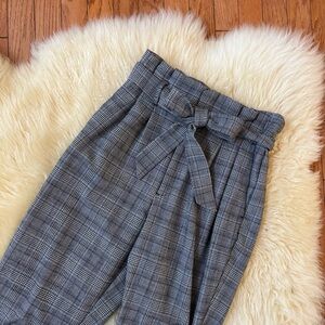 Gray Plaid High-waisted Pants